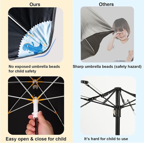 Baodini Kids UV ومظلة المطر الحماية من أشعة الشمس مع حواف مستديرة للأولاد الصغار الصغار سهلة GRP منحنية مقبض عصا مظلة مع شريط عاكس in Kuwait