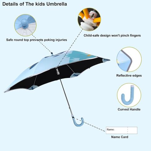 Baodini Kids UV ومظلة المطر الحماية من أشعة الشمس مع حواف مستديرة للأولاد الصغار الصغار سهلة GRP منحنية مقبض عصا مظلة مع شريط عاكس in Kuwait