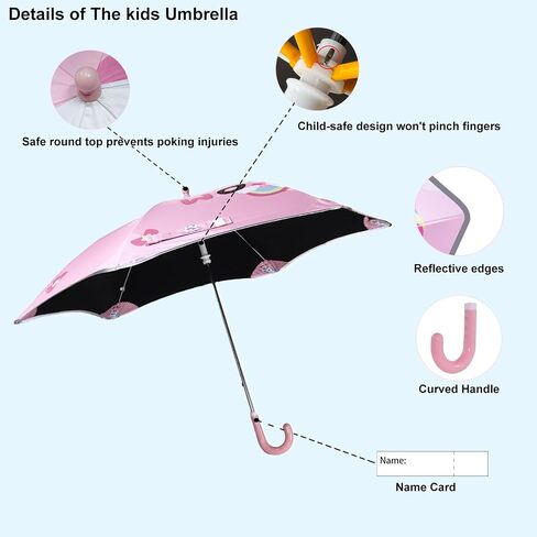 Baodini Kids UV ومظلة المطر الحماية من أشعة الشمس مع حواف مستديرة للأولاد الصغار الصغار سهلة GRP منحنية مقبض عصا مظلة مع شريط عاكس in Kuwait