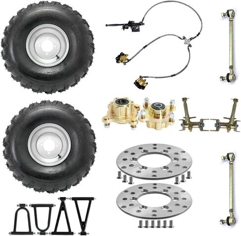 19x7.00-8 Go Kart Wheel مع Swingarm الأمامية ، دوار الفرامل وفرامل الفرجار وربطة عنق قضيب الطرف ومحاور العجلات والمغزل لـ ATV UTV Buggy Quad Drift Trike Cart Trike Trickle 4 Wheeler in Kuwait