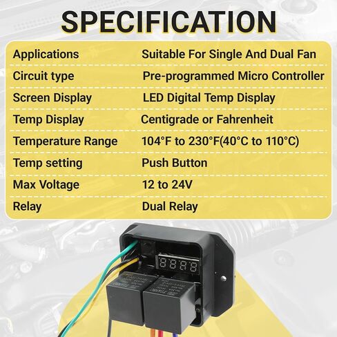 Digital Radiator Fans Controller, Adjustable Temperature Range, 12V and 24V Replace #0444, Range Dual Electric Thermatic Fan Switch Kit in Saudi Arabia