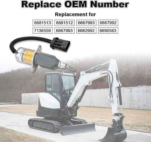 Fuel Shut Off Solenoid Switch Replacement for 6681513 Compatible with Bobcat Skid Steer T190 S185 S175 S160 A220 450 453 463 553 653 751 753 Bobcat Excavator 325 328 331 334 337 341 12VDC in Saudi Arabia