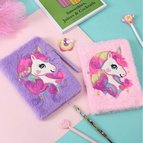JUMISEE Cute Unicorn Plush Diary Notebook Glitter Animals Fuzzy Journal Writing Planner for Kids Girls, 160 Pages Lined Paper in Saudi Arabia