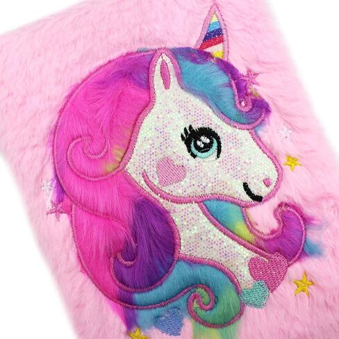 JUMISEE Cute Unicorn Plush Diary Notebook Glitter Animals Fuzzy Journal Writing Planner for Kids Girls, 160 Pages Lined Paper in Saudi Arabia