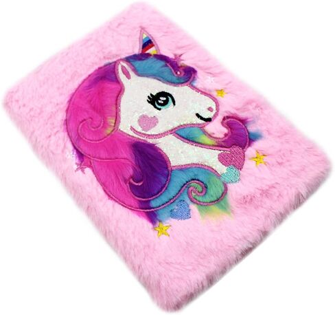JUMISEE Cute Unicorn Plush Diary Notebook Glitter Animals Fuzzy Journal Writing Planner for Kids Girls, 160 Pages Lined Paper in Saudi Arabia