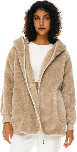 Orolay Women's Hooded Fuzzy Fleece Jacket Long Sleeve Winter Open Front Cardigan Oversized Coat with Pockets in Saudi Arabia