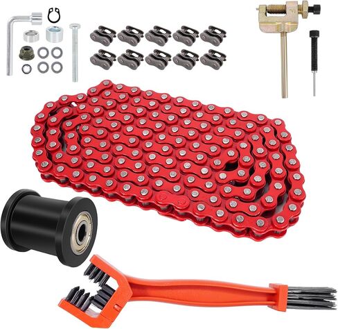 35 Roller Mini Bike Chain, 140 Links Mini Bike Chain with Chain Breaker, Chain Cleaning Brush, Chain Tensioner & 10 Connecting Links for CT100U CC100X DB30 MBX10 MBX11 MM-B80 - Gold in Saudi Arabia