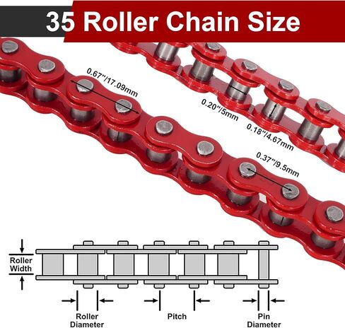 35 Roller Mini Bike Chain, 140 Links Mini Bike Chain with Chain Breaker, Chain Cleaning Brush, Chain Tensioner & 10 Connecting Links for CT100U CC100X DB30 MBX10 MBX11 MM-B80 - Gold in Saudi Arabia