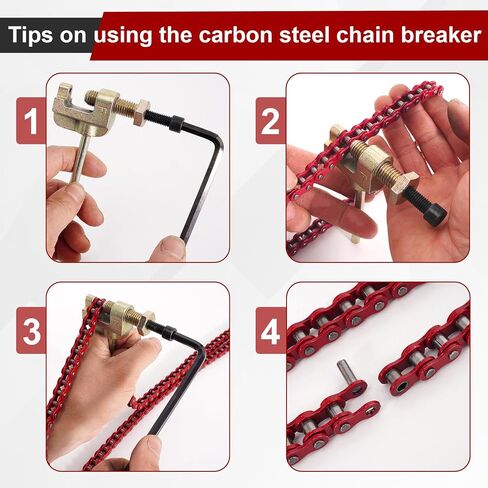 35 Roller Mini Bike Chain, 140 Links Mini Bike Chain with Chain Breaker, Chain Cleaning Brush, Chain Tensioner & 10 Connecting Links for CT100U CC100X DB30 MBX10 MBX11 MM-B80 - Gold in Saudi Arabia