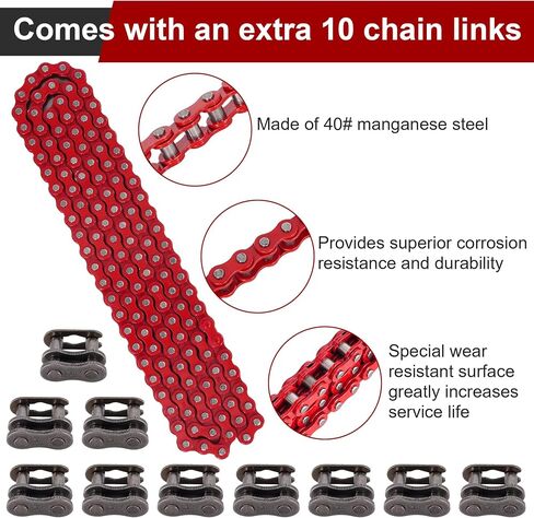 35 Roller Mini Bike Chain, 140 Links Mini Bike Chain with Chain Breaker, Chain Cleaning Brush, Chain Tensioner & 10 Connecting Links for CT100U CC100X DB30 MBX10 MBX11 MM-B80 - Gold in Saudi Arabia