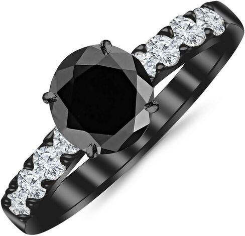 2.5 to 5.5 Carat 14K Black Gold Classic Prong Set Diamond Engagement Ring with a 2 Carat Black Diamond Center [Heirloom Quality] in Saudi Arabia