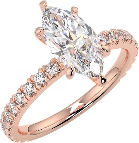 2ct Marquise Cut Moissanite 6-prong Solitaire Engagement Ring for Women Solid 10K/14K/18K White Yellow Rose Gold Simulated Diamond Promise Wedding Rings for Her (D Color, VVS1 Clarity) in Saudi Arabia