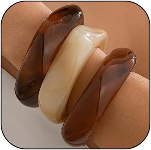 3Pcs Chunky Acrylic Bracelet for Women Large Square Resin Cuff Vintage Bangle Bracelets Wide Jewelry Set in Saudi Arabia