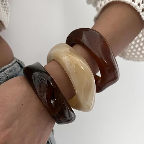 3Pcs Chunky Acrylic Bracelet for Women Large Square Resin Cuff Vintage Bangle Bracelets Wide Jewelry Set in Saudi Arabia