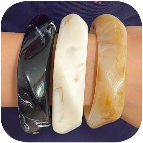 3Pcs Chunky Acrylic Bracelet for Women Large Square Resin Cuff Vintage Bangle Bracelets Wide Jewelry Set in Saudi Arabia