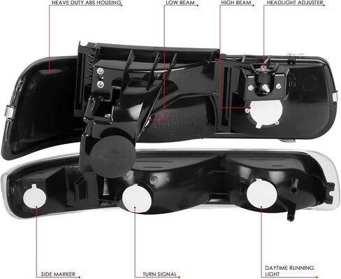 أسرة السيارات 4pcs بقيادة مجموعة المصابيح الأمامية DRL ومصابيح الوفير المتوافقة مع Chevy Silverado Suburban 1500 2500 3500 Tahoe 99-06 ، سائق وجانب الركاب ، عدسة مدخنة Clear Corner in Kuwait