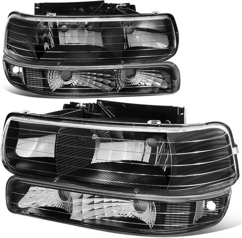 أسرة السيارات 4pcs بقيادة مجموعة المصابيح الأمامية DRL ومصابيح الوفير المتوافقة مع Chevy Silverado Suburban 1500 2500 3500 Tahoe 99-06 ، سائق وجانب الركاب ، عدسة مدخنة Clear Corner in Kuwait