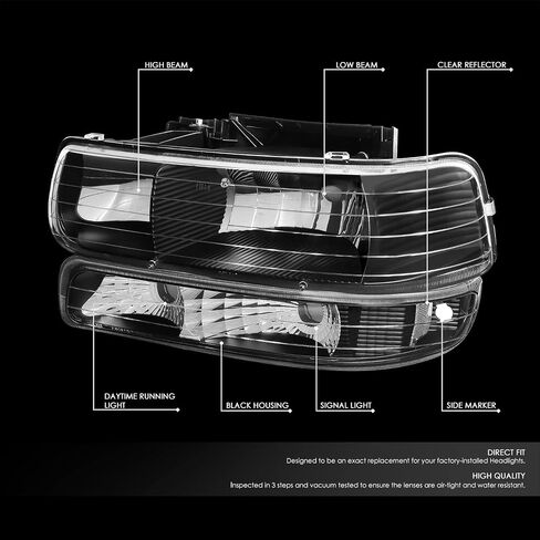 أسرة السيارات 4pcs بقيادة مجموعة المصابيح الأمامية DRL ومصابيح الوفير المتوافقة مع Chevy Silverado Suburban 1500 2500 3500 Tahoe 99-06 ، سائق وجانب الركاب ، عدسة مدخنة Clear Corner in Kuwait