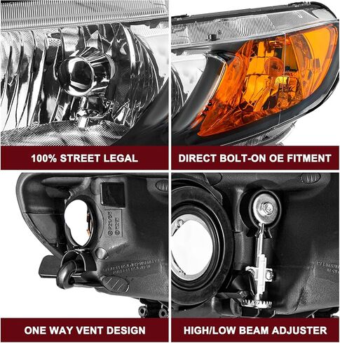 JSBOYAT Headlight Assembly Pair Replacement for 2006-2011 Honda Civic Sedan 4-Door Halogen Headlamp Chrome Housing Amber Reflector (Passenger & Driver Side) in Saudi Arabia