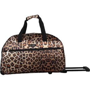 Betsey Johnson Designer Carry On Luggage Collection - Lightweight Pattern 22 Inch Duffel Bag- Weekender Overnight Business Travel Suitcase with 2- Rolling Spinner Wheels（leopard）