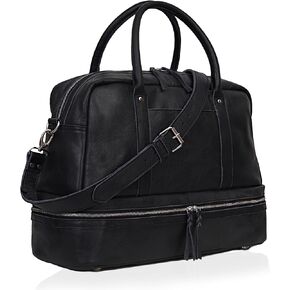 Women Weekender Travel Duffle Bag Overnight Carry on Gym 20 Inch Black Genuine Handmade Leather Shoulder Strap Packable Flight Essential Travel Friendly with Shoe Compartment Best Gift for Wife Cureo