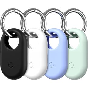 Suoman 4-Pack for Samsung Galaxy SmartTag 2 Silicone Protector Case,[Anti-Lost] Tracker Protective Case Cover Locator Keychain for Samsung Galaxy SmartTag 2 -Black+White+Purple+Pink
