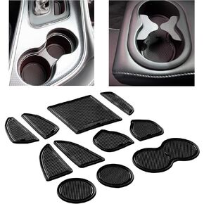 CupHolderHero fits Dodge Challenger Accessories 2015-2024 Premium Custom Interior Non-Slip Anti Dust Cup Holder Inserts, Center Console Liner Mats, Door Pocket Liners 11pc Set (Red Trim)