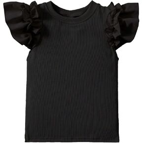OYOANGLE Girl's Cute Contrast Lace Round Neck Ruffle Cap Sleeve Pullover Blouse Tee Top