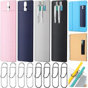 12 Pieces Pen Holder for Notebook Set Including Adhesive Pen Holder and Metal Pen Clip Pencil Clips Fit Almost Any Pen Size Stick on Pockets for Notebooks Laptop Journals Planners Pencil Sleeve Pouch