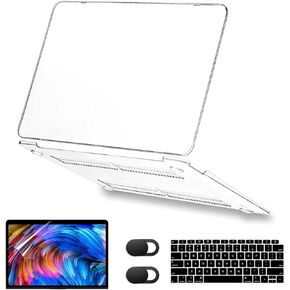 Compatible with MacBook Pro 14 inch Case 2024 2023-2021 M4 M3 M2 M1 Pro Max A3112 A3185 A3401 A2918 A2992 A2779 A2442, Plastic Hard Case+Keyboard Cover+Screen Protector+Webcam Cover, Crystal Clear