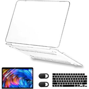 Compatible with MacBook Pro 14 inch Case 2024 2023-2021 M4 M3 M2 M1 Pro Max A3112 A3185 A3401 A2918 A2992 A2779 A2442, Plastic Hard Case+Keyboard Cover+Screen Protector+Webcam Cover, Crystal Clear