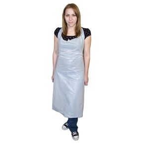 PA-S2846 ToughGrade Disposable Poly Apron with Extra-Long Ties, 28" x 46" inch, Food Service, Janitorial, Laboratory, Industrial Use, White, Standard Weight 1.0 mil Plastic, Box of 100