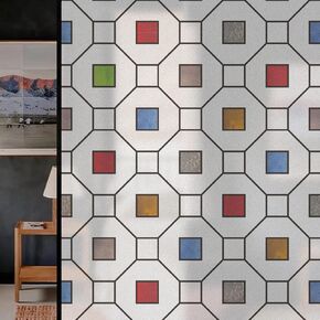 DKTIE Modern Geometric Pattern Stained Glass Window Film with Installation Tools, Livingroom Balcony Door Bedroom Bathroom Window Sticker Frosted Film No Glue Static Cling (249, 17.7 x 78.7 Inch) in Kuwait