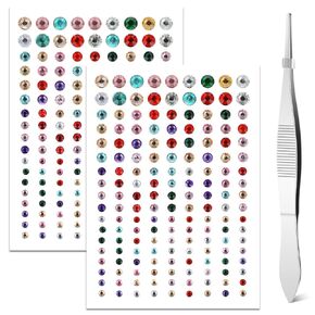 288PCS Eye Face Gems, 2 Sheets Face Jewels Rhinestones Crystals Stickers with Tweezer Self Adhesive Makeup Diamonds Stick on Face Gem for Women Party Nail Art Decorations (Moon Stars)