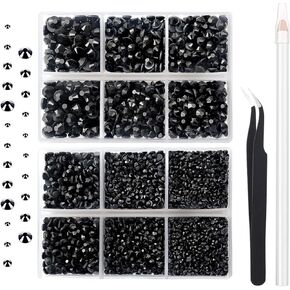 7000 قطعة من أحجار الراين الزجاجية الساخنة (أسود)، يمكن كيها على أحجار الراين المسطحة مع ملقط وقلم منتقي، أحجار كريمة مستديرة من الكريستال للتثبيت الساخن للحرف اليدوية (SS6 10 16 20 30) in Kuwait