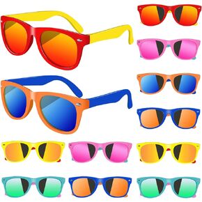 24 Pack Kids Sunglasses Bulk,Neon Retro Plastic Sunglasses for Kids,Colorful Novelty Sunglasses with UV400 Protection,Summer Pool Party Favors