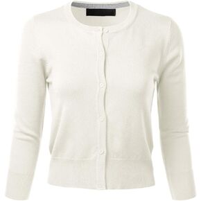 FLORIA Women's Crew Neck Button Down 3/4 Sleeve Stretchy Knit Cardigan Sweater (S-L)