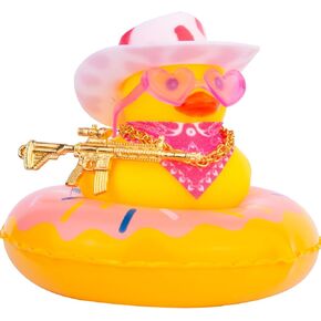West Cowboy Duck Dashboard Decorations Yellow Duck Car Ornament Accessories for Car Dashboard with Mini Cowboy Hat Scarf Swim Tube Necklace Sunglasses and Cool Accessory