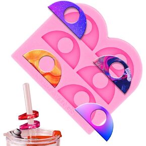 Shiny Glossy Silicone Straw Topper Molds Half Circle Shape for DIY Handmade Epoxy Resin Craft Mold Straw Attachment Decoration Resin Mold Jewelry Making Mold
