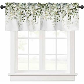 Turquoise Blue Eucalyptus Leaves Valance for Windows Berry Branch Plant Curtains Valances Spring Short Curtains Rod Pocket Window Treatment for Kitchen Living Room Bedroom Bathroom Decor 1 Panel 60x18