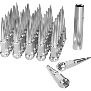 M14x1.5 Spike Lug Nuts,32 PCS Chrome Wheel Lug Nuts with Socket Key,4.4 inches Length with Cone Seat for Aftermarket Wheels,3/4 Inch Hex