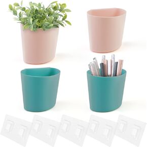 Wall Caddy Pen Holders, Pencil Cups Organizer for Marker/Remote/Crayon/White Board Accessories, with Adhesive Stickers, Office Home Craft Class Kids Room Art Organization (White & Black)