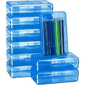 Fainne 24 Pack Pencil Boxes for School Clear Plastic Pencil Case Large Plastic Crayon Box Bulk Stackable Classroom Stationery Organizer School Supplies(Red, Blue, Green)