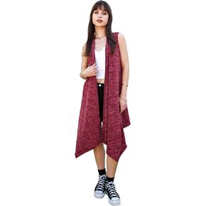 Anna-Kaci Brushed Lightweight Open Front Draped Sleeveless Cardigan Long Vest