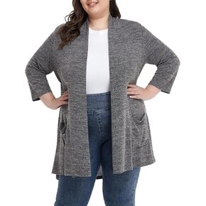 Long Plus Size Cardigans for Women Casual Open Front Tops with Pockets