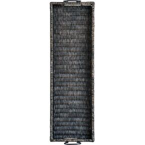 Black Rattan & Wood Tray with Handles