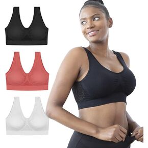 Plus Size Comfort Workout Sports Bra Low-Impact Activity Yoga Seamless Wireless Stretch with Removable Pads 3Pack