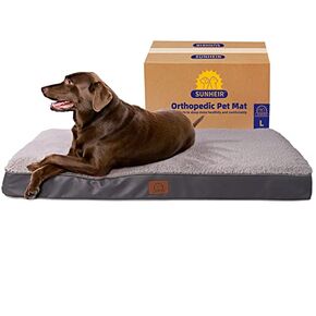 Orthopedic Dog Bed for Large Dogs - Big Waterproof Dog Crate Bed with Removable Washable Cover, Egg Crate Foam Support, Anti-Slip Bottom, Deluxe Plush Pet Bed Mat (Grey)
