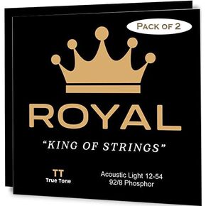Royal Guitar Strings' Light Acoustic Guitar Strings - 92/8 Phosphor Bronze, 6 String Set, 12-54 Gauge, Swiss Designed and American Made for Smooth Playability (2 Pack)