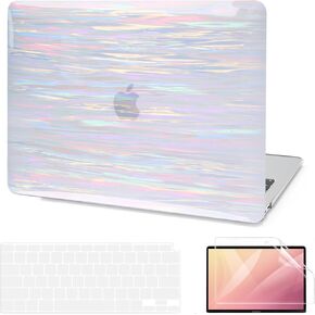 AKIT Iridescent Case Compatible with MacBook Air 13 Inch Case M1 2022 2021 2020 2019 2018 Release A2337 A2179 A1932, Glossy Hard Shell Case + Screen Protector + Keyboard Cover